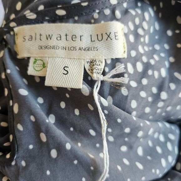 Saltwater luxe womens Sz S gray white polkadots bell sleeves blouse - Picture 7 of 8